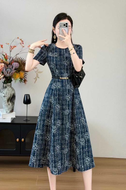 SC2S55_绀蝶色_连衣裙_夏季_圆领短袖金属腰带收腰 A 字中长款_高级女装_BERNIEELEN 伯妮斯茵 商品图1