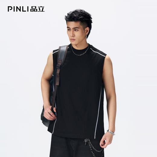 PINLI品立2026夏季新款男士圆领线条无袖宽松背心上衣GD262114028 商品图2