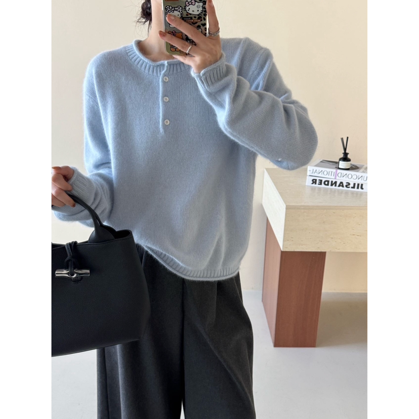 【绵羊毛+山羊绒王炸组合！质感为王的羊毛衫】拉毛羊绒亨利领羊毛衫

