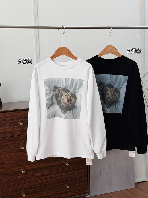 一店k 小众设计师品牌！幂姐新穿搭直接把松弛焊在身上啦！早春情侣宽松猫咪印花圆领T恤 商品图6