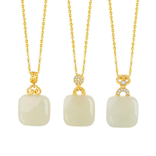 祥云如意小方糖纯银925项链新中式国潮和田玉锁骨链无事牌吊坠D1814 商品图4