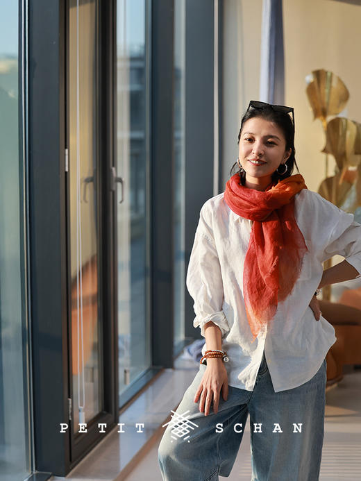 PETIT SCHAN小闪 ACC#054 Greengrocery market 菜市场 羊绒真丝手工丝网印花披肩围巾 商品图4