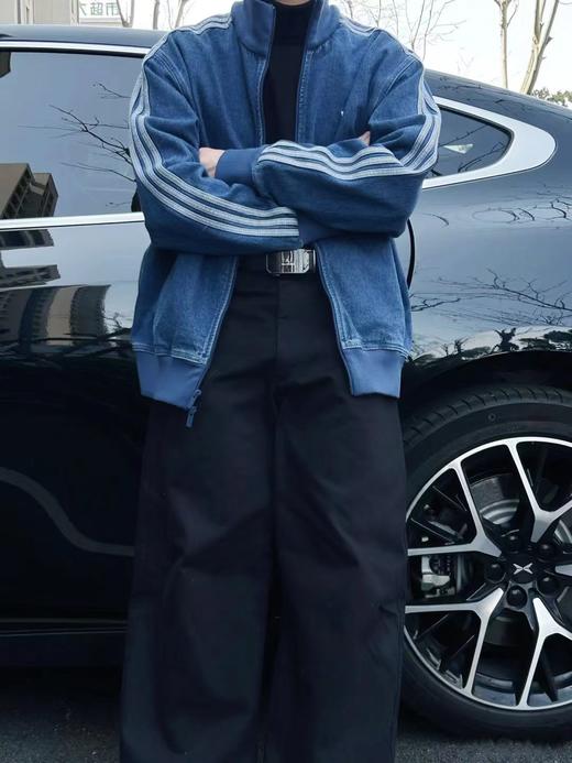 F031055复古立领拉链设计三道杠水洗牛仔夹克外套 商品图14