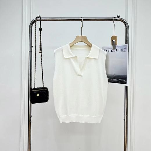 F031002早春新款松弛老钱风polo领无袖羊毛背心针织上衣 商品图0