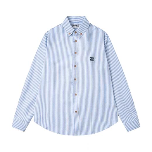 F031018新款小标字母Logo柔软舒适时尚简约青春活力休闲条纹衬衫上衣 商品图0