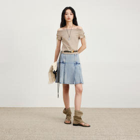 lost in echo2026春夏新款时髦一字肩绑带修身显瘦T恤短袖上衣