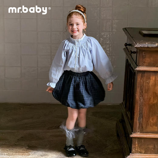 mr.baby春夏韩式复古甜心风灯笼袖木耳边衬衫女童百搭学院上衣 商品图3
