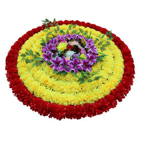 大红+黄+黄+黄仿真花圈1.3米绢花圈假花圈白事用菊花殡仪馆装饰花祭祀祭奠陵园