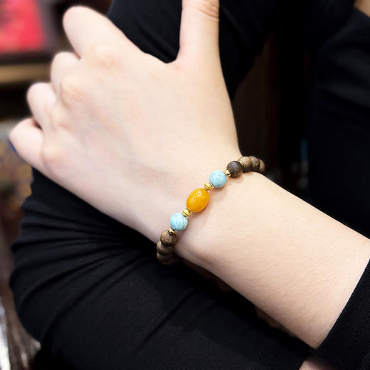 ²【沉香溯源-金珀聚海】圆珠奇楠沉香DIY手串 8mm圆珠  配珠海纹石/蜜蜡 多样性发其一 ( 24小时鉴赏期) HM02-CRMM-DBCX 商品图2