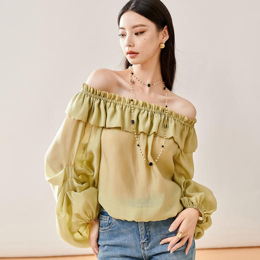 芳外新款设计感优雅气质衬衫时尚花边露肩上衣女8T23CC0943 商品图1