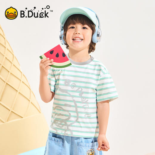 [冰感速干]bduck小黄鸭童装男童T恤短袖宝宝速干衣条纹儿童夏装薄90-140 BF2701003 商品图0