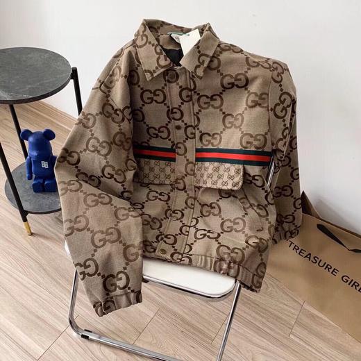 F031010复古拼接双G提花满印logo拉链帅气百搭翻领开衫外套 商品图4