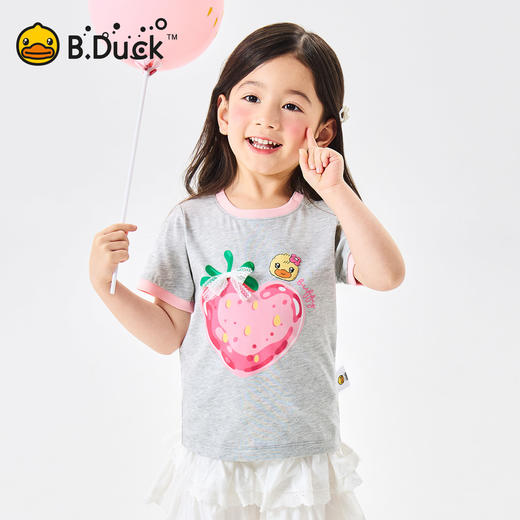[驱蚊抗菌]bduck小黄鸭童装女童短袖t恤夏装纯棉宝宝草莓儿童上衣90-150 FF2701060 商品图0