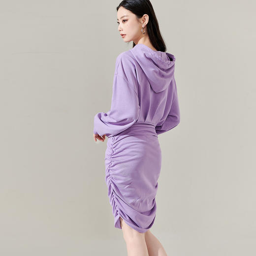 剩S/M/L/XL 芳外新款气质收腰显瘦包臀裙抽绳连帽褶皱针织连衣裙8I24AL0111 商品图3