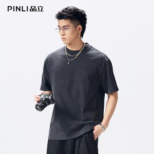 PINLI品立2026夏季新款男士宽松圆领落肩袖百搭纯色短袖T恤上衣潮GD262111023 商品图2