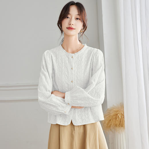 新中式国风刺绣衬衫长袖 春夏圆领上衣衬衣 商品图3