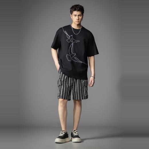 PINLI品立2026春季新款男士圆领落肩袖动物绣花宽松短袖T恤上衣潮B262111014 商品图4