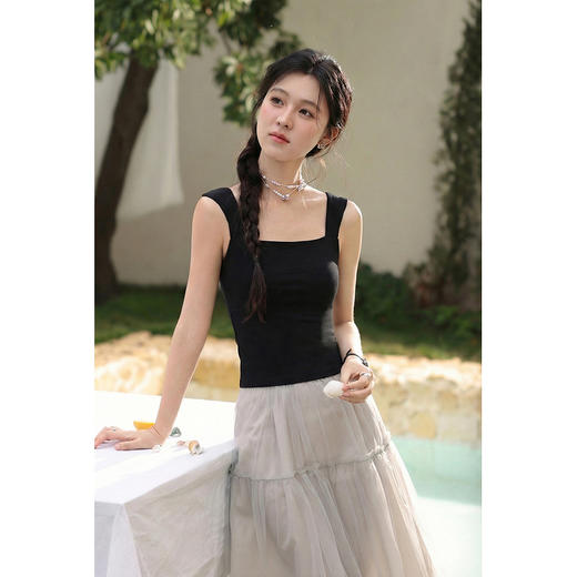 鹿向南「半岛晴空」白色背心上衣女夏季新款法式修身无袖吊带内搭 商品图3