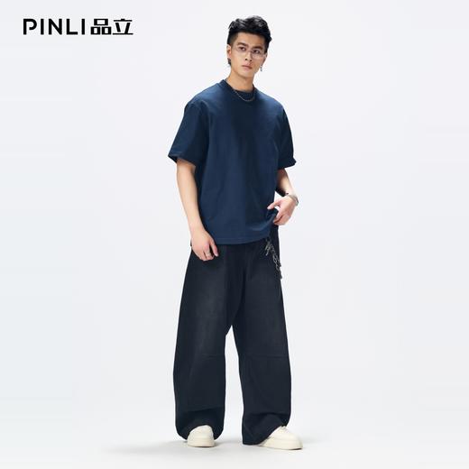 PINLI品立2026夏季新款男士宽松圆领落肩袖百搭纯色短袖T恤上衣潮GD262111023 商品图1