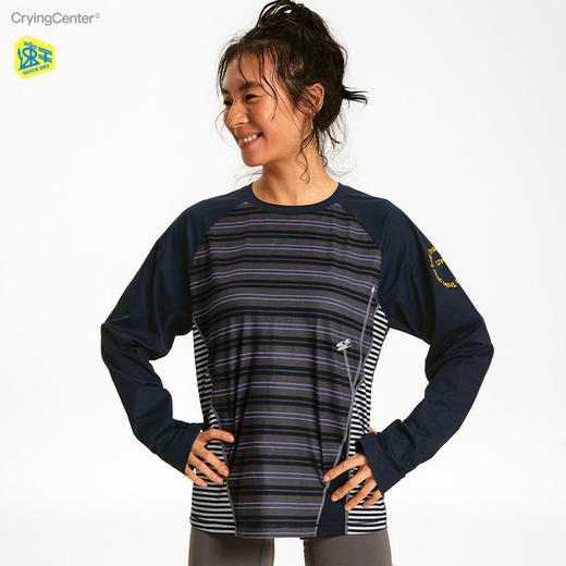 CryingCenter 条纹拼接撞色宽松透气速干跑步训练运动长袖上衣T恤 商品图1