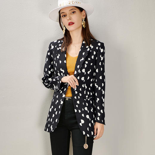 剩S/M/L/XL 芳外秋季新款时尚波点一粒扣西装外套显瘦通勤外套女8D21CX1417 商品图1
