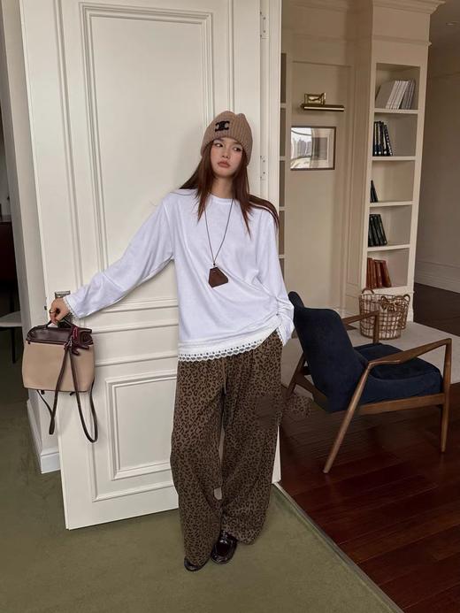 被问爆的叠穿神器｜白色蕾丝内搭宽松长袖打底T恤 商品图3