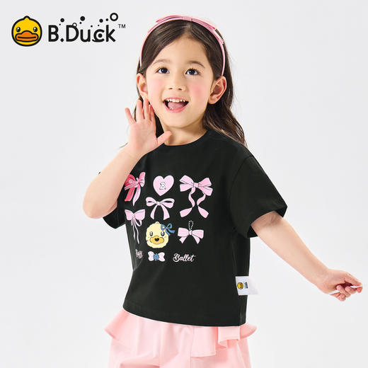 [驱蚊抗菌]bduck小黄鸭童装女童短袖儿童t恤宝宝上衣夏装纯棉体恤90-150 FF2701056 商品图0