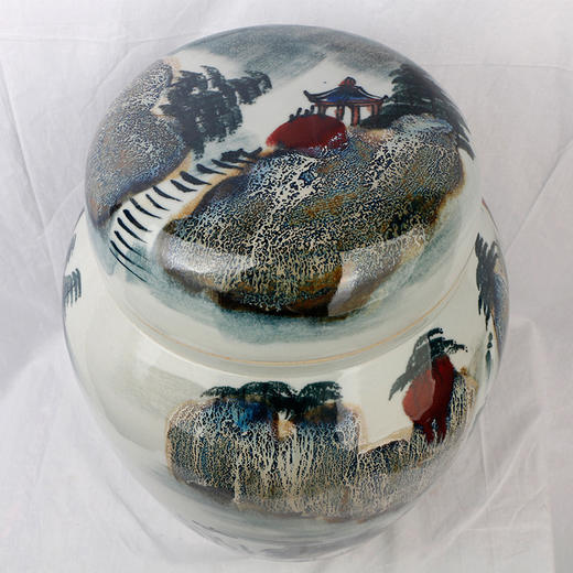 陶瓷骨灰坛子 窑变山水纯手工景德镇瓷器大号骨灰罐 商品图1