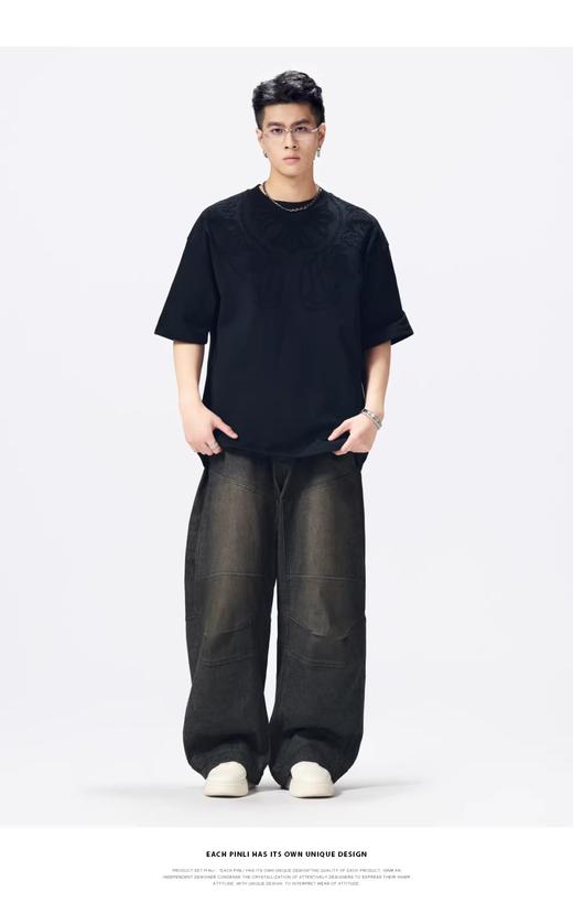 PINLI品立2026夏季新款男士宽松圆领激光烧花短袖T恤休闲上衣潮牌GD262111016 商品图2