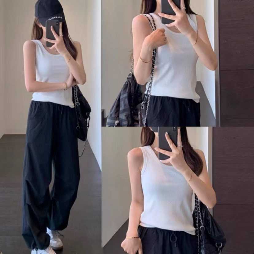 大王螺纹全棉弹力百搭背心  黑色。白色。灰色自己备注号码颜色。