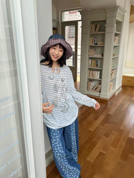 nothe Case布然/NC261819L/「收藏画册」条纹藤蔓印花绑带T 商品图3