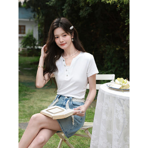 鹿向南「浅夏织梦」浅蓝色牛仔半身裙女夏季韩系小个子A字短裙子 商品图4