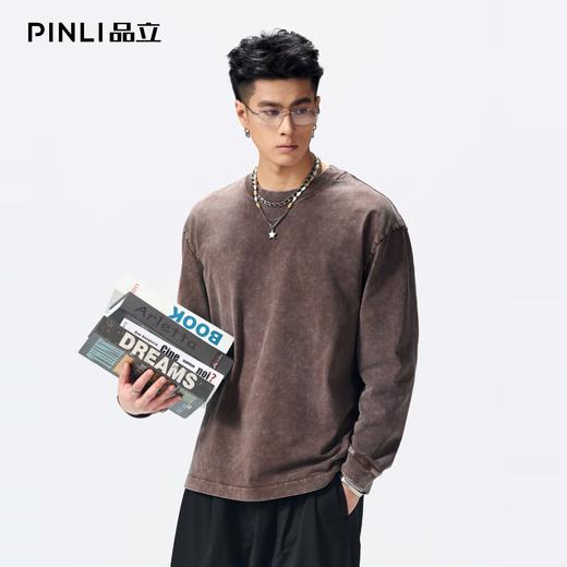 PINLI品立2026春季新款男士宽松纯色圆领落肩袖长袖T恤青年潮牌GD262111020 商品图2