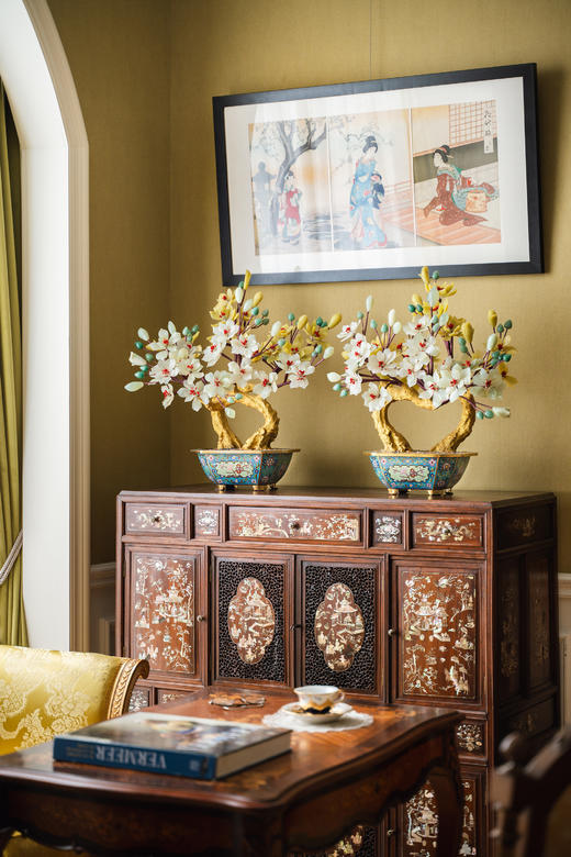 独角鹿西洋古董中国出品宝相花纹景泰蓝盆装饰「金枝玉堂」珍宝像生盆景一对 商品图0