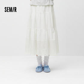 森马半身裙女夏绣花蛋糕裙松紧腰甜美少女感温柔气质优雅百搭长裙
