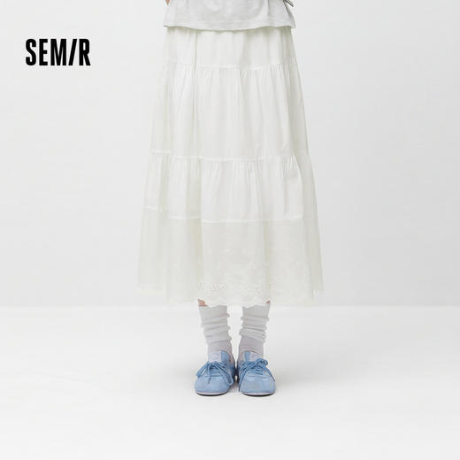 森马半身裙女夏绣花蛋糕裙松紧腰甜美少女感温柔气质优雅百搭长裙 商品图0