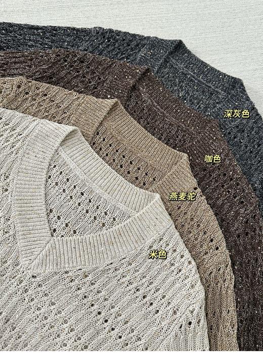 自留款。太好看了～轻奢华高质感穿❗️定制系列！春夏亚麻混纺BC风V领镂空衫年针织罩衫（售后时间：签收3天内，不合适及时申请） 商品图14