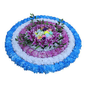 蓝+纯白+紫+纯白仿真花圈1.3米绢花圈假花圈白事用菊花殡仪馆装饰花祭祀祭奠陵园