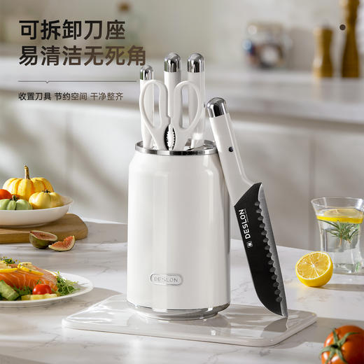 厨房刀具“全能王”【德世朗黑刃镀钛抗菌刀具六件】🔪黑刃镀钛+抗菌工艺，安全感满满✅刀身选用40Cr13不锈钢，硬度强、韧性高 商品图1