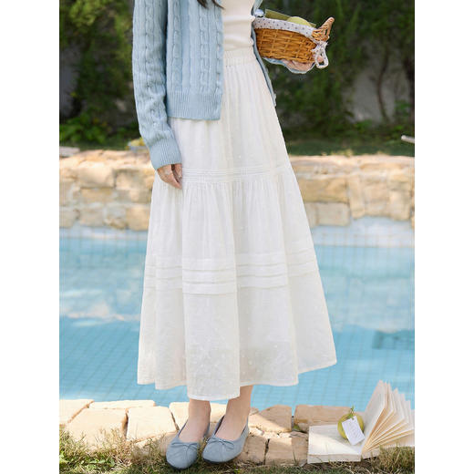 鹿向南「温柔赴约」米白色蛋糕半身裙女春夏新款宽松长款A字裙子 商品图2