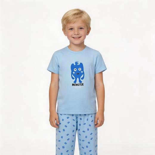 【奇趣怪兽莫代尔】舒雅童装男童短袖七分裤家居套装 95%莫代尔5%氨纶 3B/26377H 商品图0