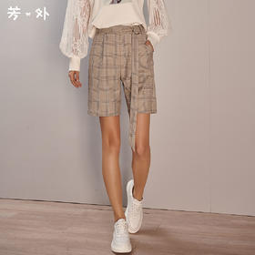 剩S/M 米思阳新款直筒气质格子裤休闲时尚百搭短裤8T21AH0371