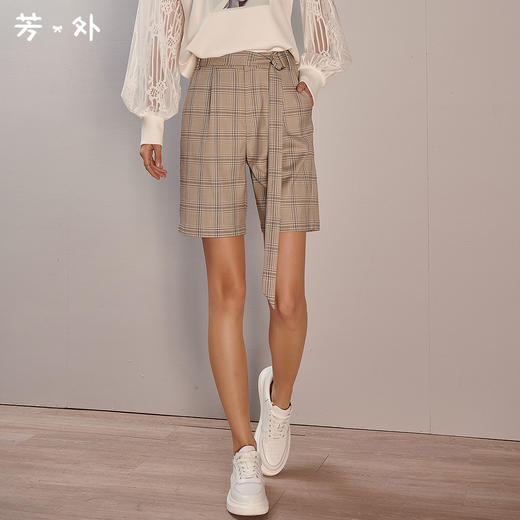 剩S/M 米思阳新款直筒气质格子裤休闲时尚百搭短裤8T21AH0371 商品图0