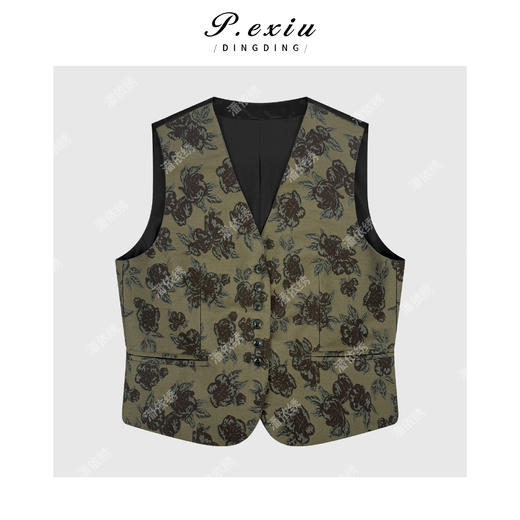 PanYiXiu/潘依绣羊毛天丝新中式国风提花V领马甲休闲裤套装M9217 商品图1