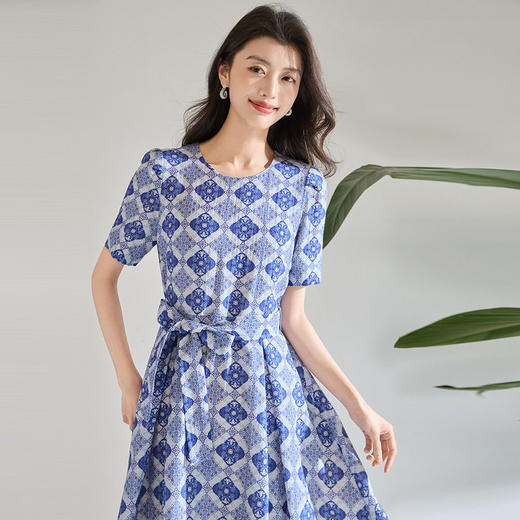 「高货sh」全新升级【铂金会员293/天猫389/差价96】(73949)洛诗琳气质收腰复古印花裙2026春夏设计感系带收腰连衣裙 商品图4