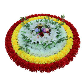 大红+黄+奶白+奶白仿真花圈1.3米绢花圈假花圈白事用菊花殡仪馆装饰花祭祀祭奠陵园