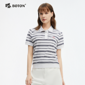 波顿夏季短袖黑白色条纹女士polo衫t恤高端美式休闲上衣LT328225