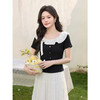 鹿向南「黑巧甜心」黑色短袖T恤女春新款时尚拼接设计感修身上衣 商品缩略图1
