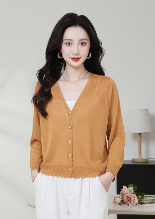 SC1E06_多色可选_针织衫_春夏_V领镂空花边单排扣七分袖短款_高级女装_BERNIEELEN 伯妮斯茵 商品图1