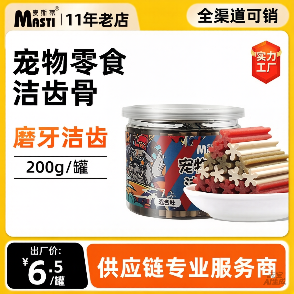 麦斯蒂宠物零食磨牙棒洁齿骨220g罐装 三种味道可选 日期新